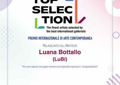 Attestato di merito artistico rilasciato all'artista contemporanea Luana Bottallo, in arte LuBi, in occasione del Premio Top Selection Paris 2024