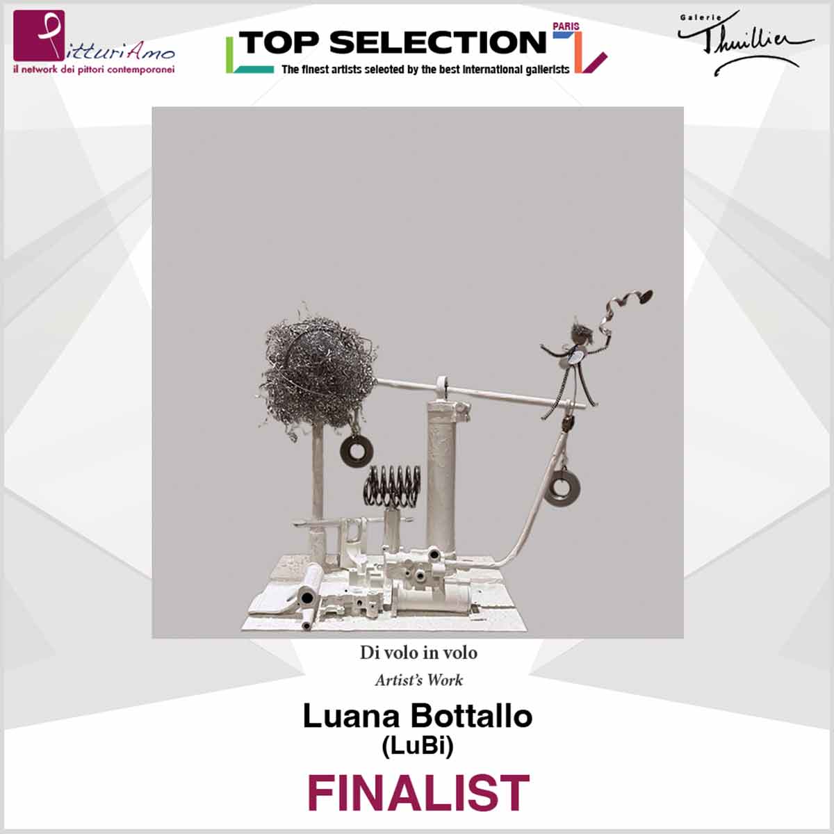 VideoEsposizione dell'opera "Di volo in volo" dell'artista contemporanea Luana Bottallo, in arte LuBi, presso la Galleria Thuiller in occasione del Premio Top Selection Paris 2024
